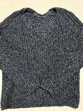 COS Navy Marled Knit Oversized V-Neck Sweater Chunky Textured Minimalist L